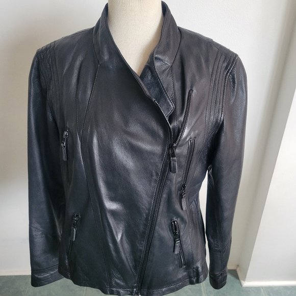 Wilson Jackets & Blazers - WILSON Black Leather Motorcycle Style Jacket– Size Large